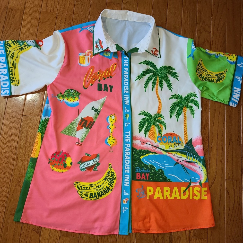 Cabana Beach/travel Pink Hotel Bold Colors Short sleeve Sz Lg Paradise Inn